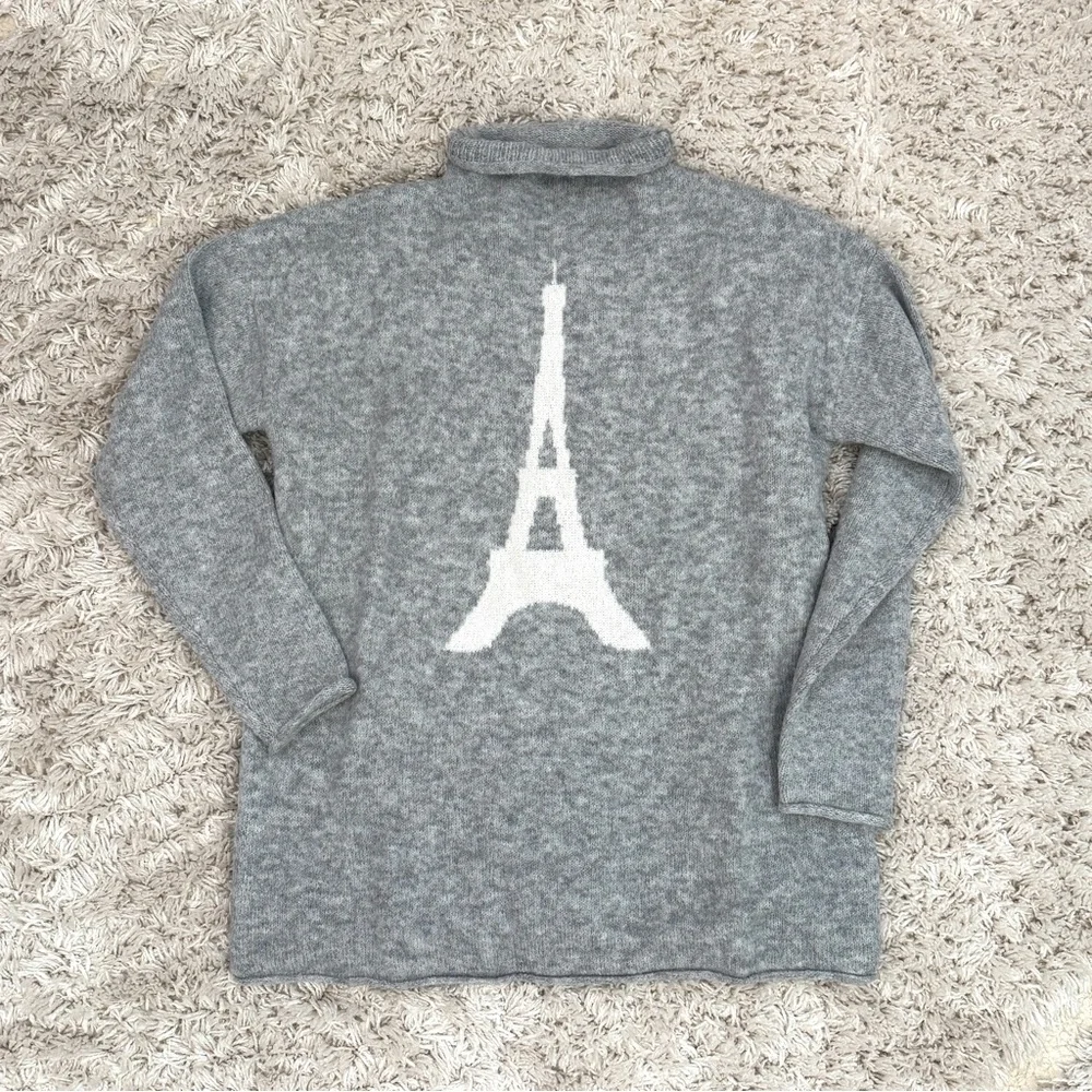 cupcakes & cashmere Gray Eiffel Tower Turtleneck Sweater